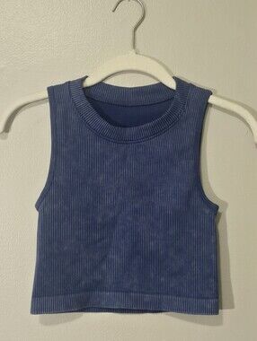 Blue Ribbed Crop Tank Top for Kids